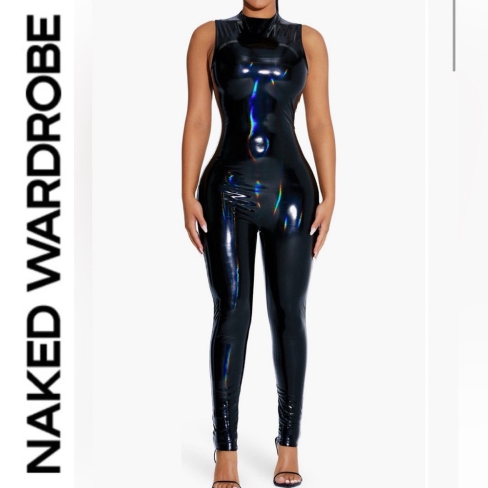 Naked Wardrobe🖤 Vinyl mock neck | sleeveless Jumpsuit Small